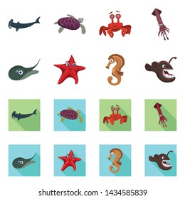 Vector design of sea and animal sign. Set of sea and marine vector icon for stock.