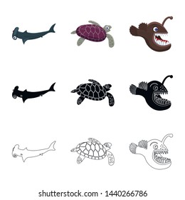 Vector design of sea and animal sign. Set of sea and marine stock vector illustration.