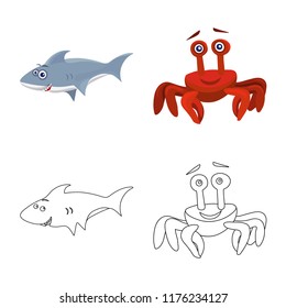 Vector design of sea and animal symbol. Collection of sea and marine stock symbol for web.