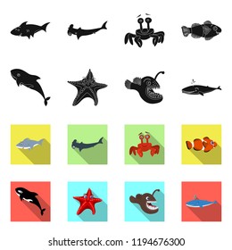 Vector design of sea and animal symbol. Collection of sea and marine vector icon for stock.