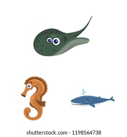 Vector design of sea and animal symbol. Collection of sea and marine stock symbol for web.