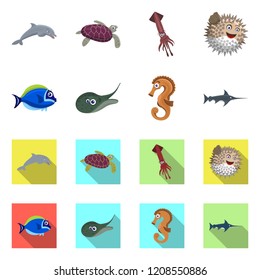 Vector design of sea and animal symbol. Set of sea and marine stock symbol for web.