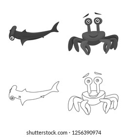 Vector design of sea and animal symbol. Collection of sea and marine vector icon for stock.