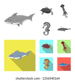 Vector design of sea and animal symbol. Collection of sea and marine vector icon for stock.