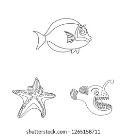 Vector design of sea and animal symbol. Collection of sea and marine vector icon for stock.