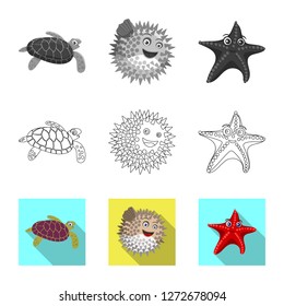 Vector design of sea and animal symbol. Set of sea and marine vector icon for stock.
