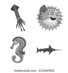 Vector design of sea and animal symbol. Set of sea and marine vector icon for stock.