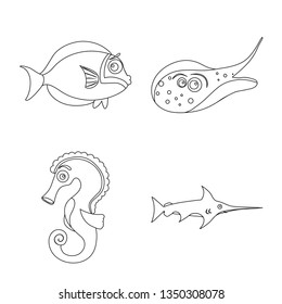 Vector design of sea and animal symbol. Collection of sea and marine vector icon for stock.