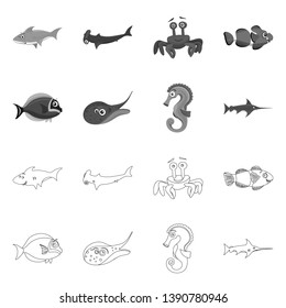 Vector design of sea and animal symbol. Collection of sea and marine stock symbol for web.