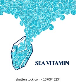 Diseño vectorial con textura de mar y de cristal.  Olas de rizo y espirales. Ilustración vectorial. 
