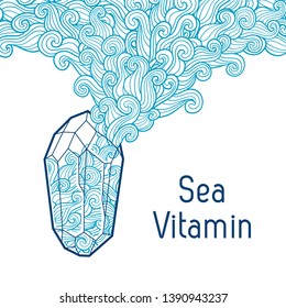 Vector design with sea and cristal texture.  Curly waves and spirals. Vector illustration. 