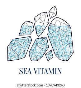 Vector design with sea and cristal texture.  Curly waves and spirals. Vector illustration. 