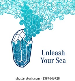 Vector design with sea and cristal texture.  Curly waves and spirals. Vector illustration. 