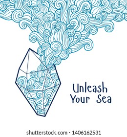 Vector design with sea and cristal texture.  Curly waves and spirals. Vector illustration. 