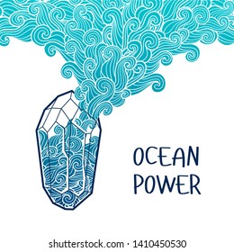 Vector design with sea and cristal texture.  Curly waves and spirals. Vector illustration with mineral.