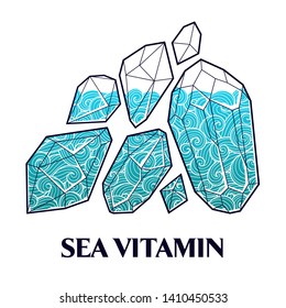 Vector design with sea and cristal texture.  Curly waves and spirals. Vector illustration with mineral.