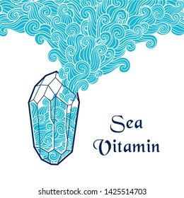Vector design with sea and cristal texture.  Curly waves and spirals. Vector illustration with mineral.
