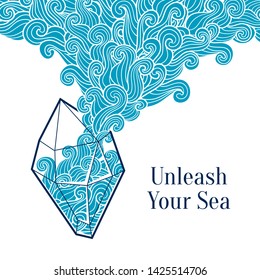 Vector design with sea and cristal texture.  Curly waves and spirals. Vector illustration with mineral.