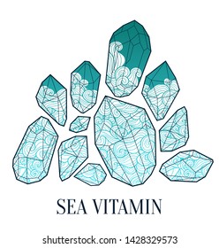 Vector design with sea and cristal texture.  Curly waves and spirals. Vector illustration. 