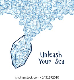 Vector design with sea and cristal texture.  Curly waves and spirals. Vector illustration with mineral.