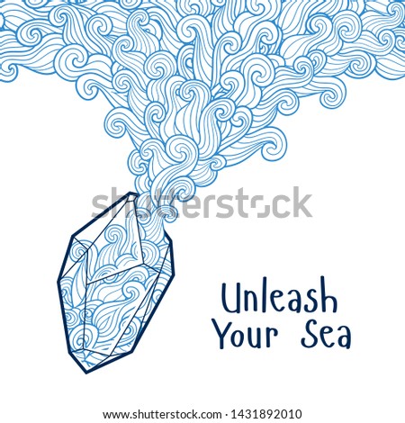 Vector design with sea and cristal texture.  Curly waves and spirals. Vector illustration with mineral.