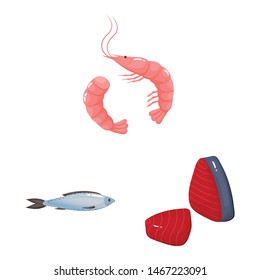 Vector design of sea food logo. Set of food and healthy stock symbol for web.