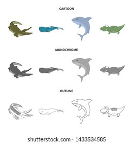 Vector design of sea and ocean logo. Set of sea and reptiles stock vector illustration.
