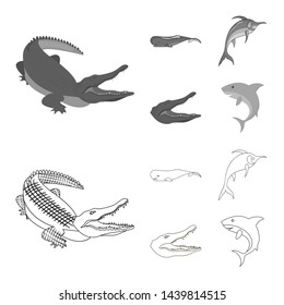 Vector design of sea and ocean sign. Collection of sea and reptiles vector icon for stock.