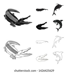Vector design of sea and ocean symbol. Set of sea and reptiles stock vector illustration.
