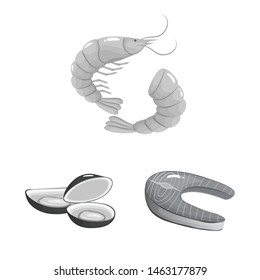 Vector design of seafood and healthy logo. Set of seafood and ocean vector icon for stock.