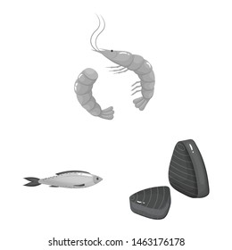Vector design of seafood and healthy symbol. Set of seafood and ocean stock symbol for web.