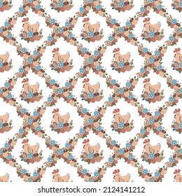 Vector design of seamless background with hens and eggs in pastel colors for Easter celebration