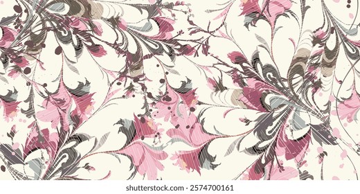 Vector design of seamless delicate floral pattern with a marble effect, creating a luxurious and classic look. Perfect for high-end interior design, fashion products, or wedding invitations