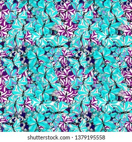 Vector design. Seamless of different multicolored butterflies. Vector butterflies for design. Decor on blue, black and white background for clothing style. Collection of fantasy colorful pictures.