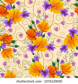 Vector design of Seamless floral pattern background with colorful fresh flower