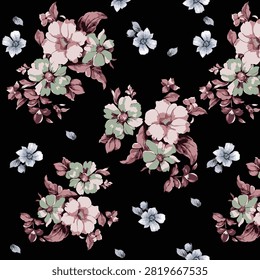 vector design, seamless flower patterns, medium and small size flowers, for digital print ideas for textiles and background images.