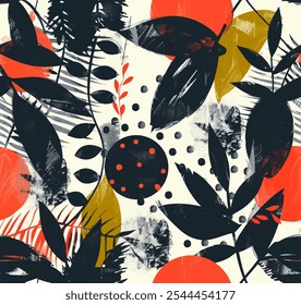 Vector design seamless pattern of beautiful leaves set against an eye-catching and vibrant background, a touch of nature inspired elegance and creativity to any textile or artistic project