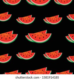 Vector design seamless pattern watermelon slices on black background