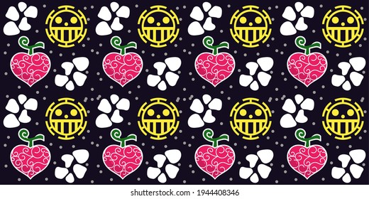 Vector design Seamless patterns for fictional objects, devil fruit items, in one of the anime series entitled Onepiece, beautiful pattern compositions for your print design needs, can be re-edited as  svg