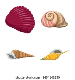 Vector design of seashell and mollusk sign. Set of seashell and seafood vector icon for stock.