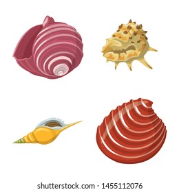 Vector design of seashell and mollusk symbol. Set of seashell and seafood vector icon for stock.