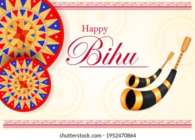 Vector design of seasonal greeting background for Assamese Happy New Year Bihu celebrated in Assam, India