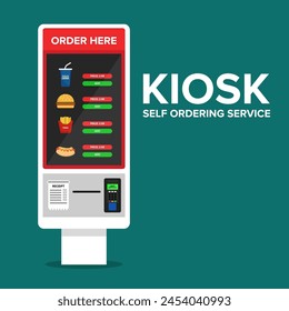 Vector design of a self-service ordering and payment kiosk for fast food restaurants