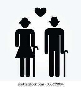 Vector design for senior couple, card or poster with man sign pictograms male and female