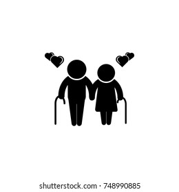 Vector design for senior couple, card or poster with man sign pictogram male and female hearts icon. Simple black family icon. Can be used as web element, family design icon on white background