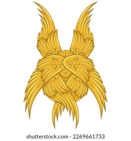 Vector design of seraph with six wings, angelic face of catholic religion, archangel with halo and feathers