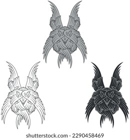 Vector design of seraph with six wings, angelic face of catholic religion, archangel with halo and feathers