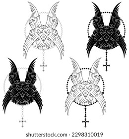 Vector design of seraphim with christian rosary, symbol of catholic religion