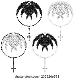 Vector design of seraphim with christian rosary, symbol of catholic religion