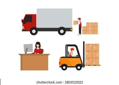 vector design service delivery process before delivery to destination address set isolated white background